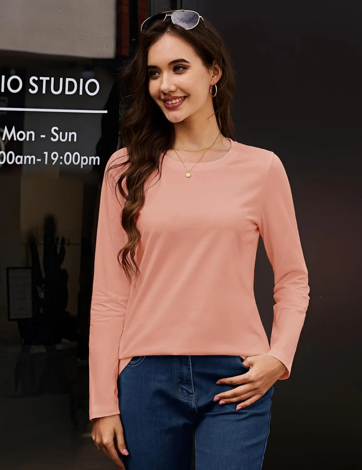 MAGCOMSEN Women's Long-Sleeve Crew-Neck Cotton T-Shirt Classic-Fit Shirt Soft Breathable Casual Tee Basic Tops