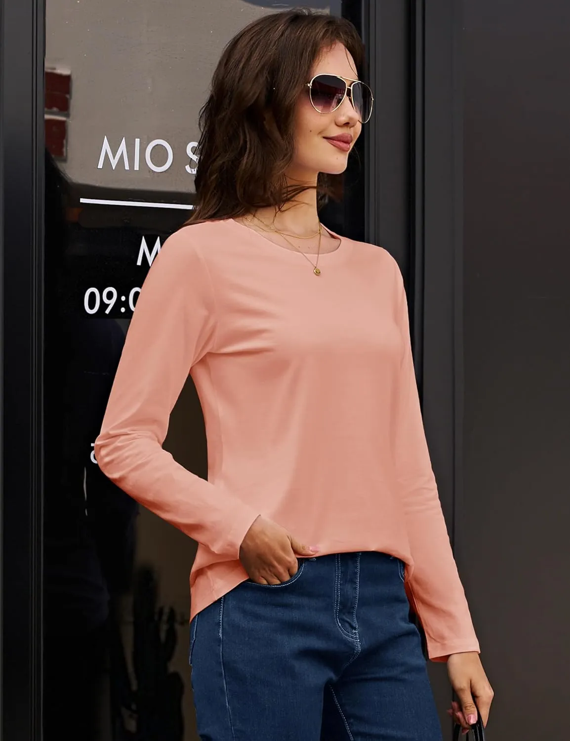 MAGCOMSEN Women's Long-Sleeve Crew-Neck Cotton T-Shirt Classic-Fit Shirt Soft Breathable Casual Tee Basic Tops