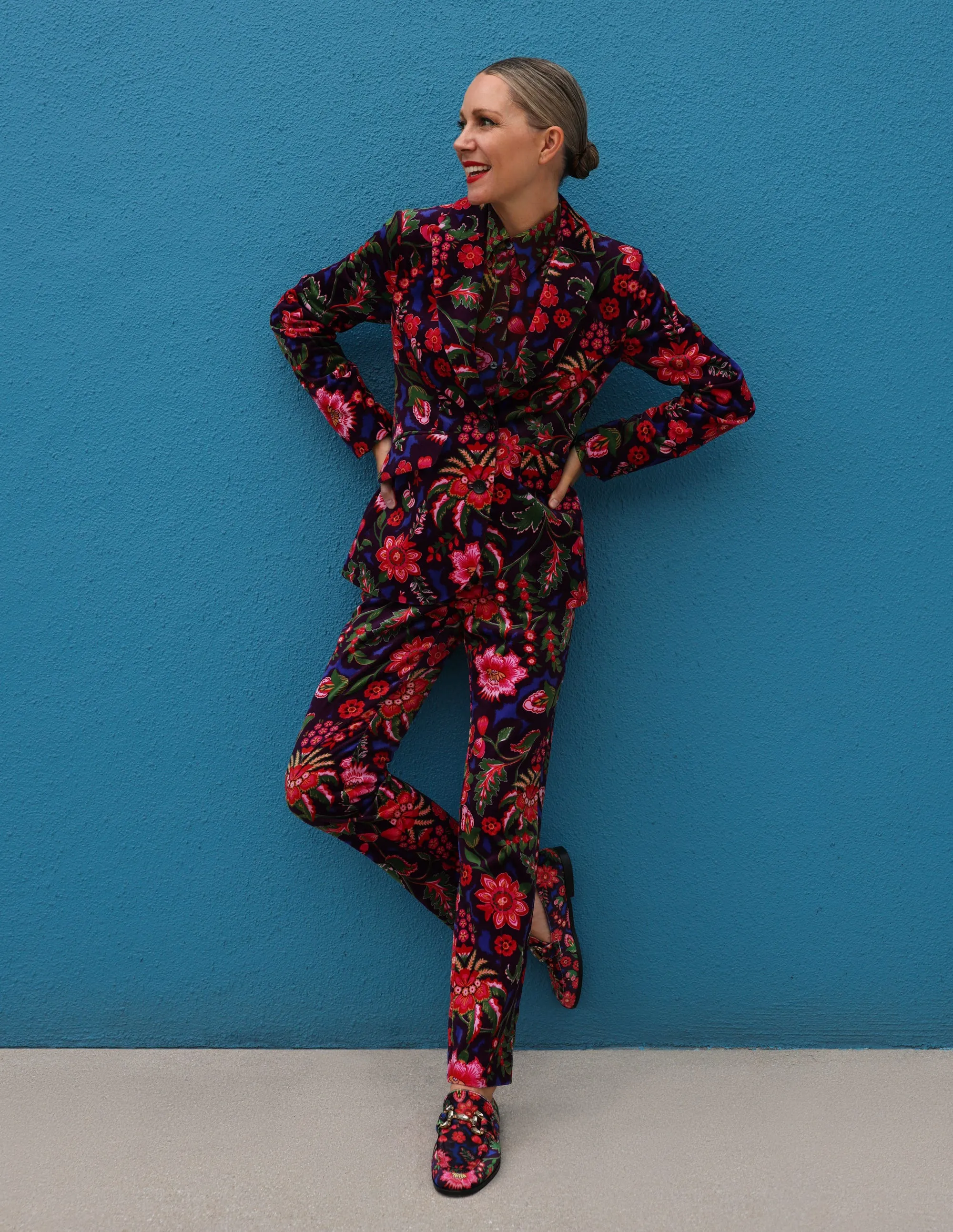 Marylebone Velvet Blazer-Blossom Flourish
