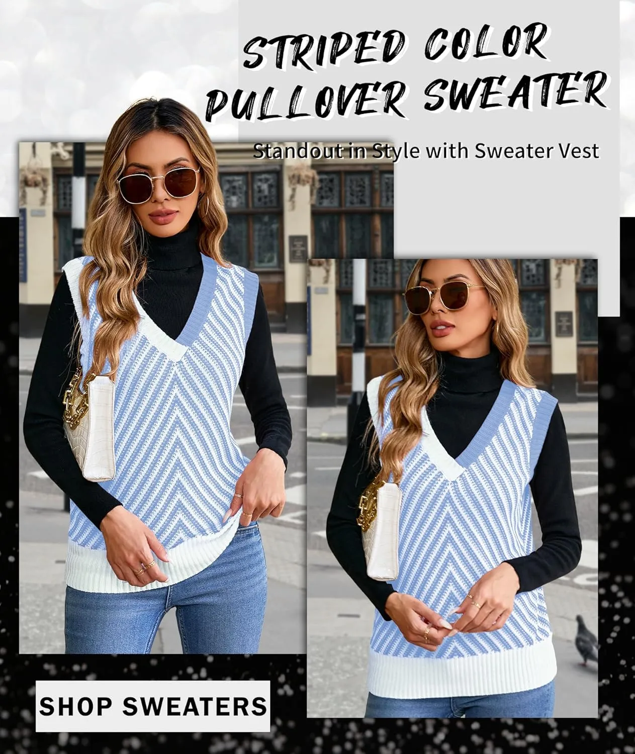 MARZXIN Women Sleeveless Sweater V Neck Casual 2025 Knitted Chevron V Neck Sweater Vest Color Block Pullover Sweater Top