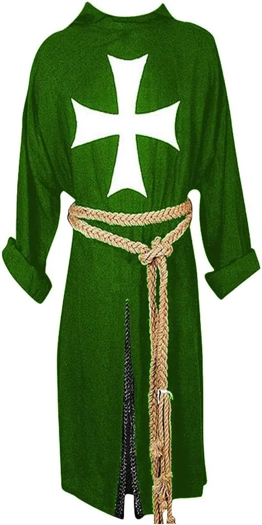 Medieval Crusader Knight Warrior Tunic & Cloak Hospitaller Costume Cross LARP Viking Surcoat Cosplay|Halloween Fairs