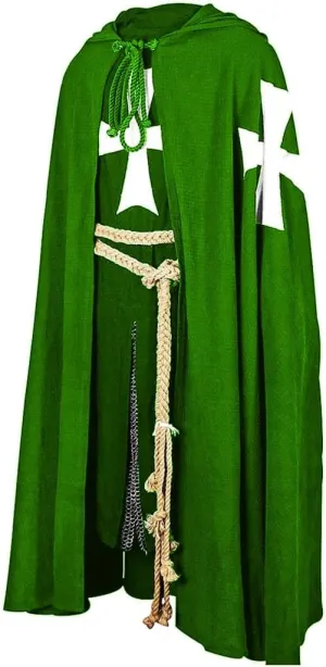 Medieval Crusader Knight Warrior Tunic & Cloak Hospitaller Costume Cross LARP Viking Surcoat Cosplay|Halloween Fairs