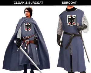 Medieval Tunic Templar Knight Embroidery design Halloween Costume Mens Hooded Cap Cloak Renaissance Cosplay Costumes (S-6XL)