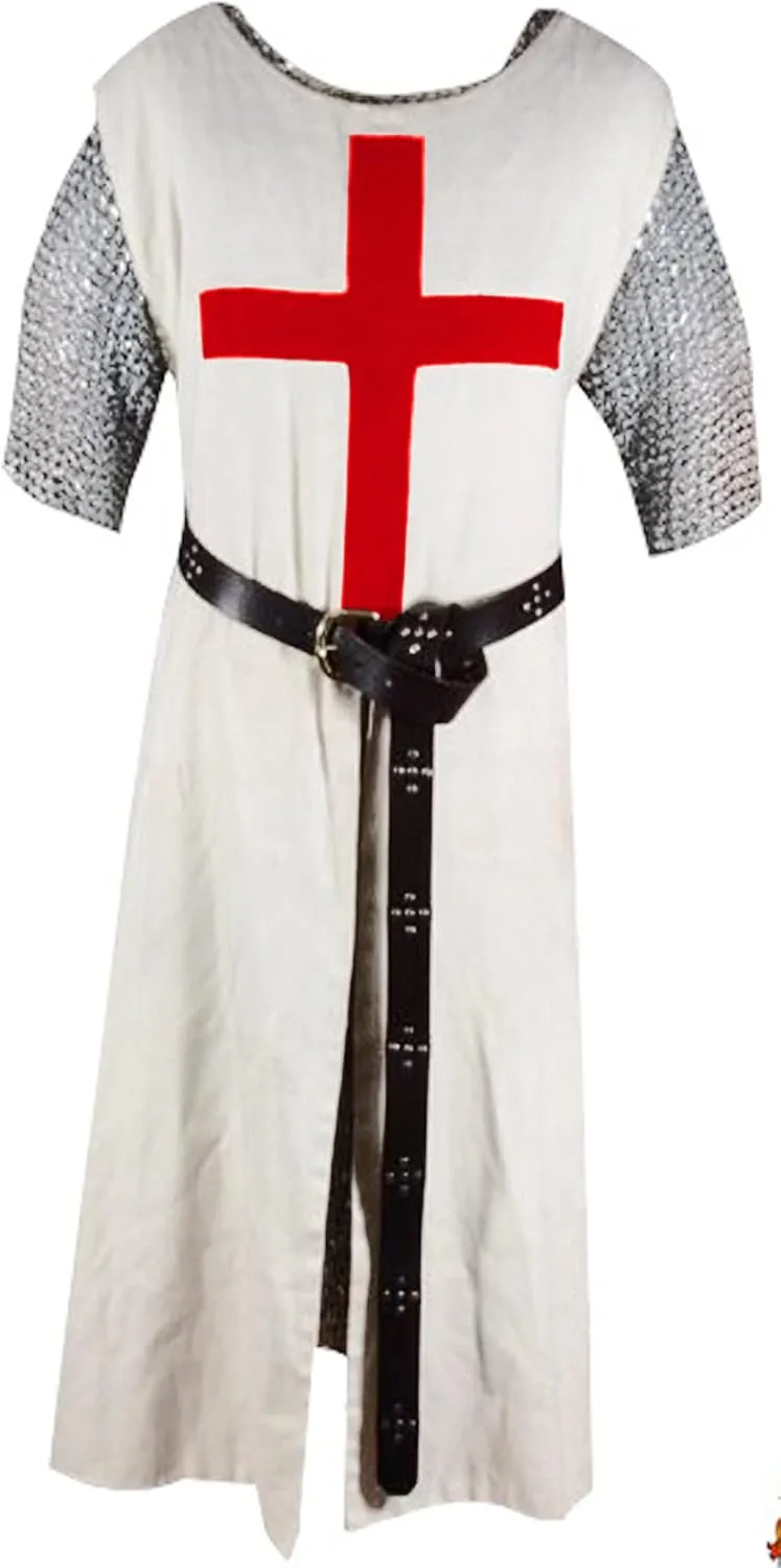 Medieval Tunic Templar Knight Tunic Halloween Costume Hooded Cap Cloak Medieval Dress Renaissance Cosplay Costume (S-6XL)
