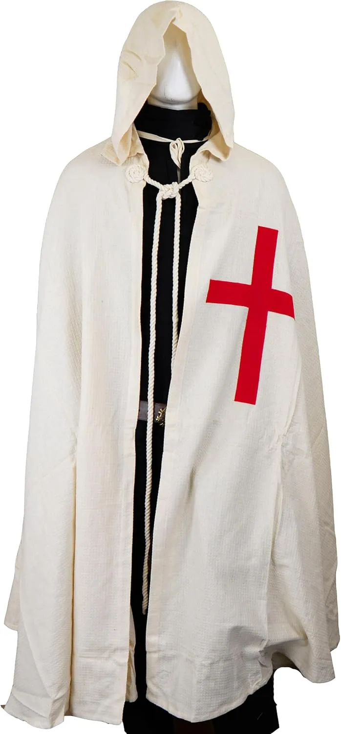 Medieval Tunic Templar Knight Tunic Halloween Costume Hooded Cap Cloak Medieval Dress Renaissance Cosplay Costume (S-6XL)