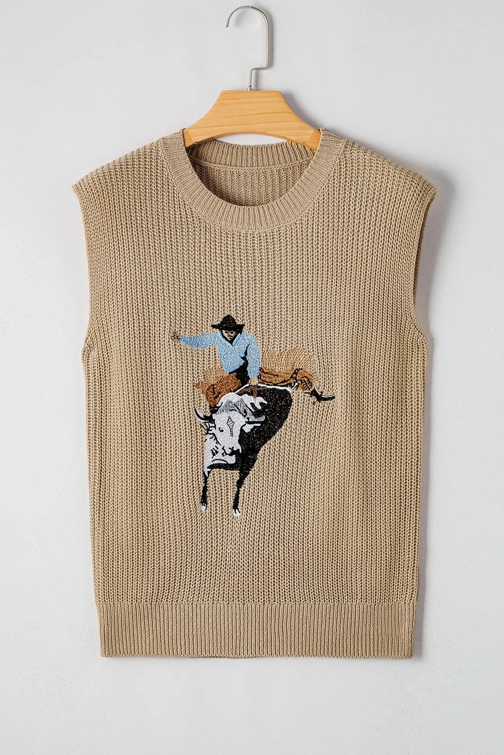 Melliflo Embroidered Western Cowboy Sweater Vest for Women Sleeveless Crewneck Sweater Knit Elegance Sweater Tops