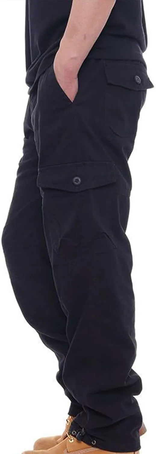 Men Casual Pant Straight Leg Elastic Waist Pants Cotton Work Pants Baggy Large Size Cargo Pants for Men with Pockets