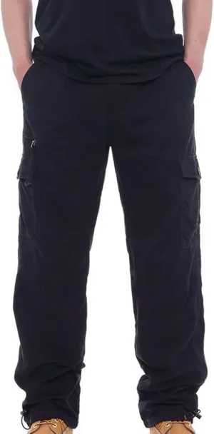 Men Casual Pant Straight Leg Elastic Waist Pants Cotton Work Pants Baggy Large Size Cargo Pants for Men with Pockets