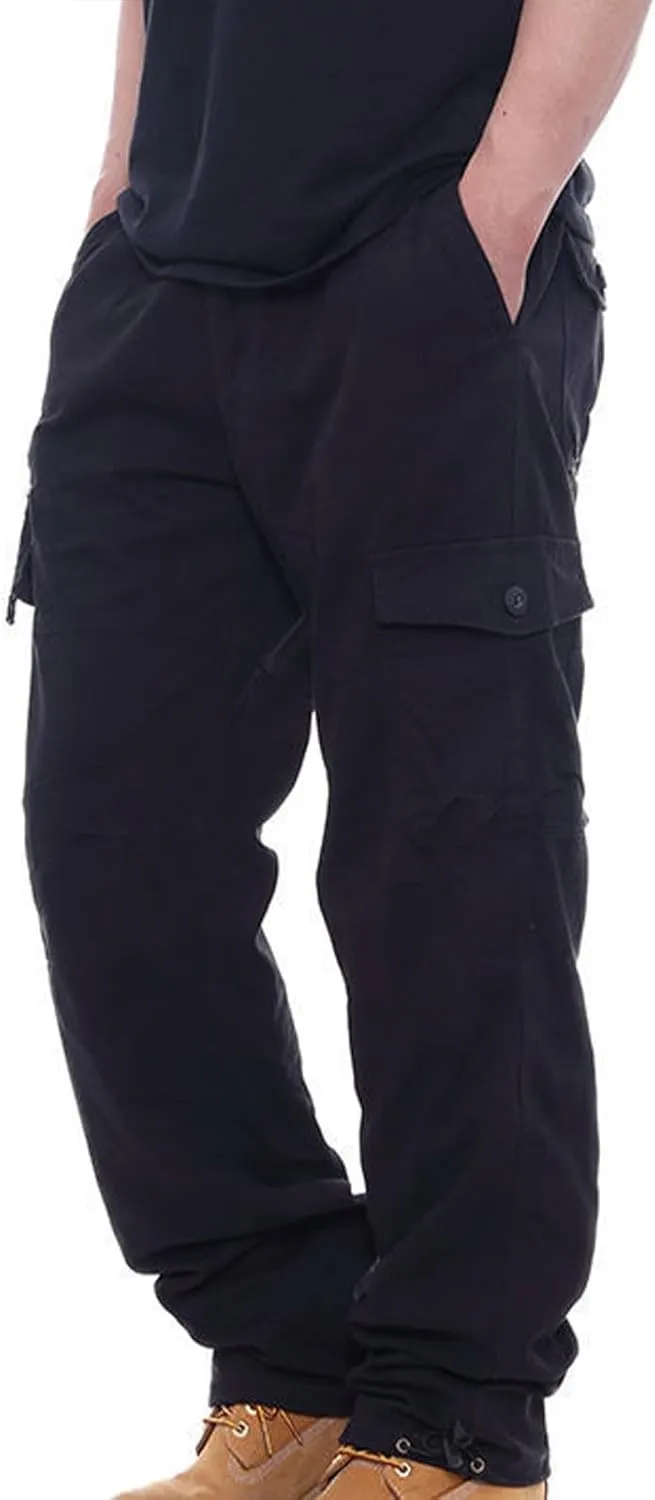 Men Casual Pant Straight Leg Elastic Waist Pants Cotton Work Pants Baggy Large Size Cargo Pants for Men with Pockets