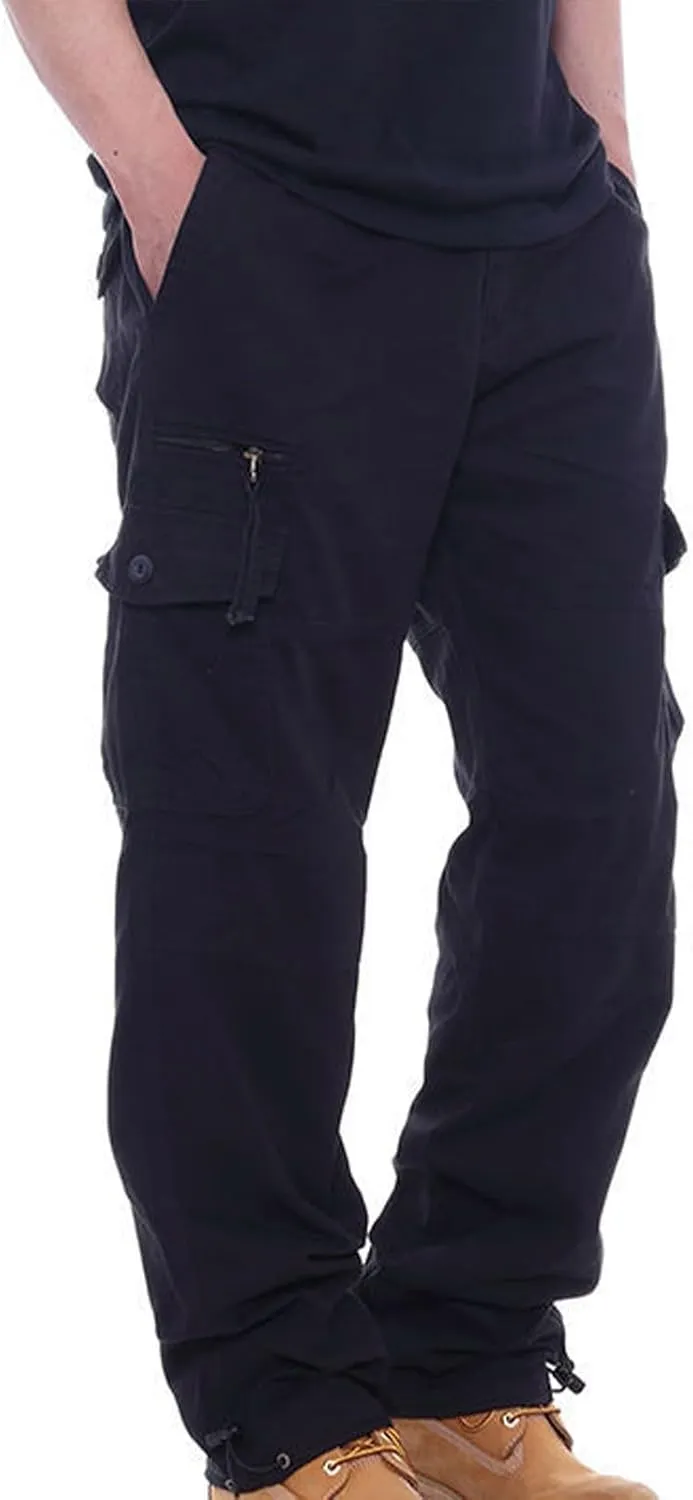 Men Casual Pant Straight Leg Elastic Waist Pants Cotton Work Pants Baggy Large Size Cargo Pants for Men with Pockets