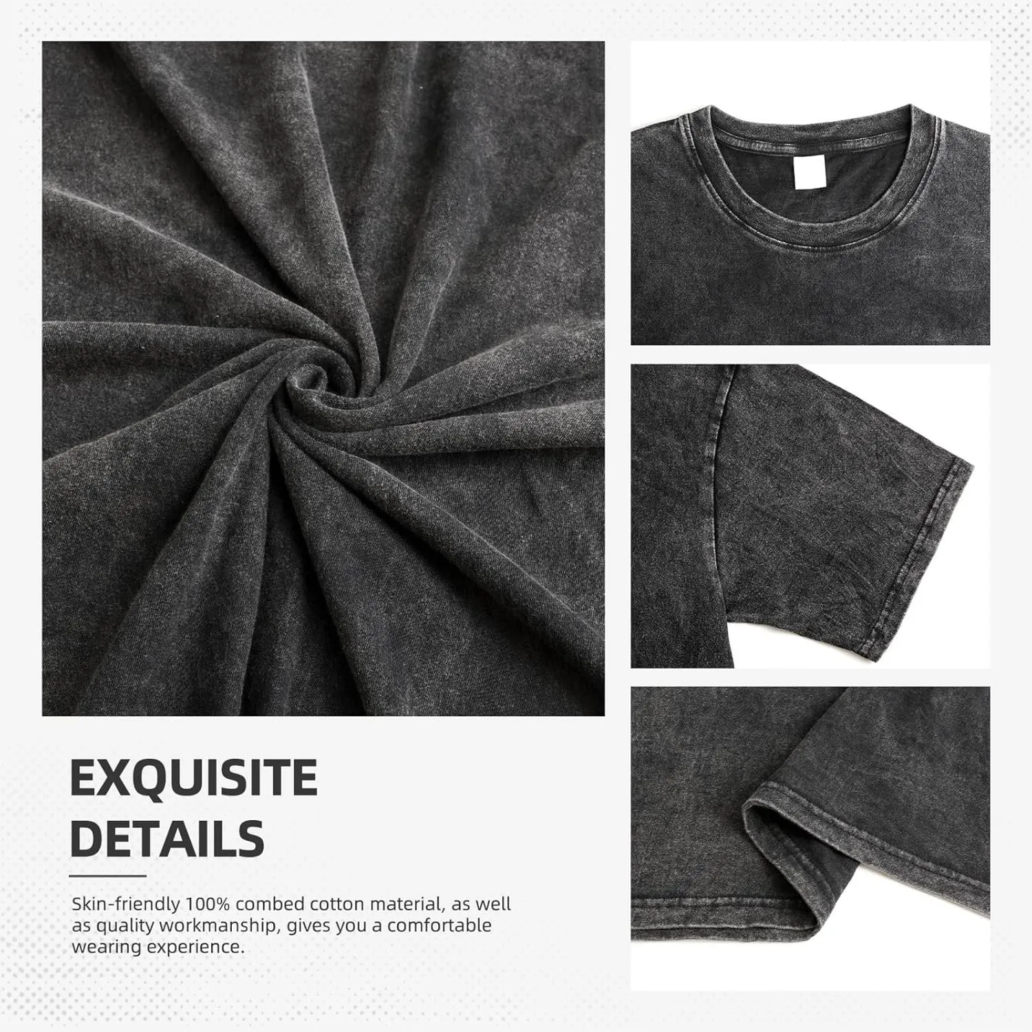 Men Vintage Oversized Drop Shoulder Funny T Shirts Loose Wash Solid Tee Top