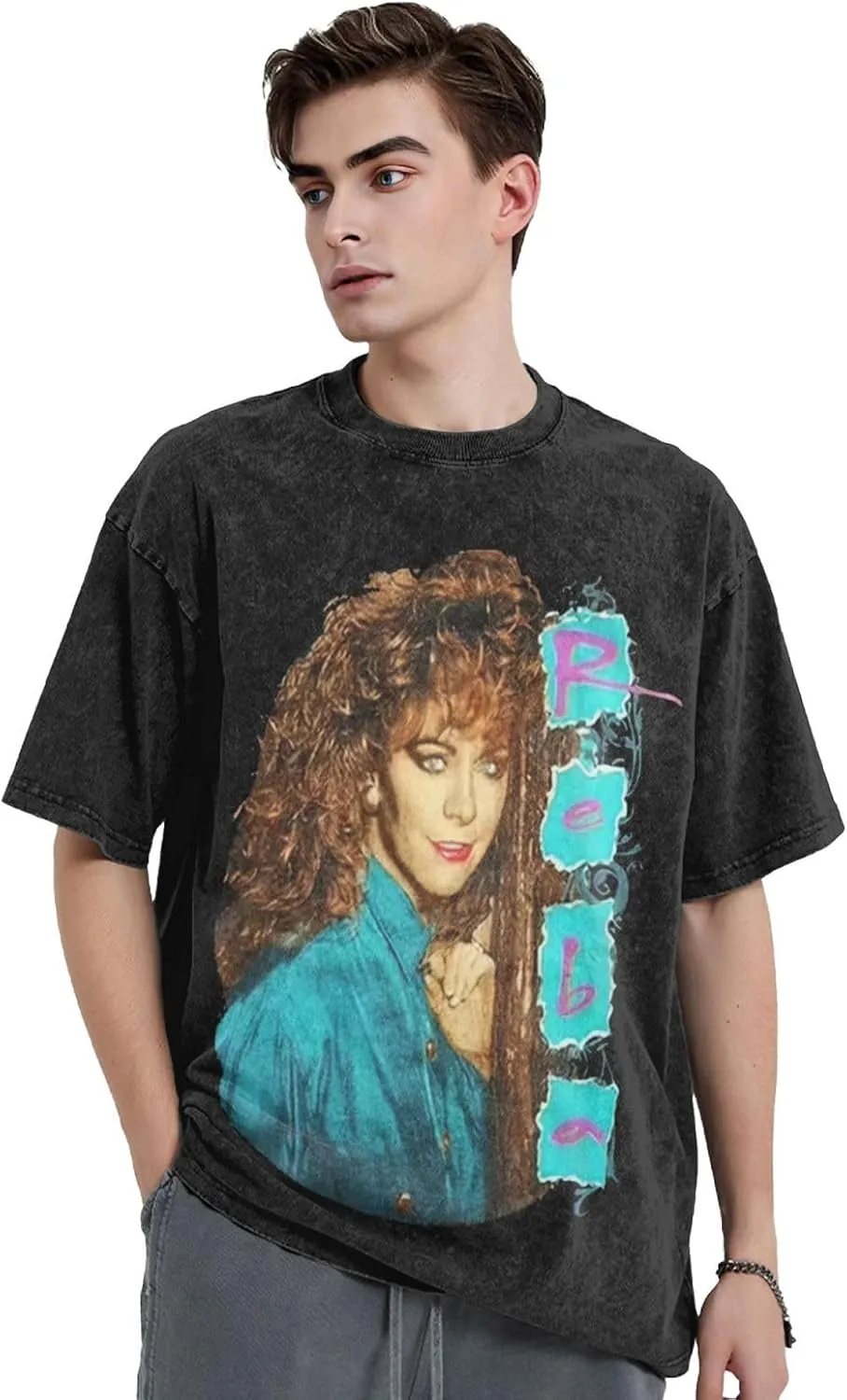 Men Vintage Oversized Drop Shoulder Funny T Shirts Loose Wash Solid Tee Top