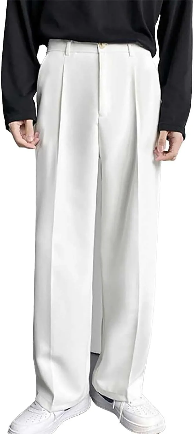 Men's Business Dress Suit Pants Baggy Pleated Front Trousers Plain Fashion Outdoor Straight Wide Leg Slacks