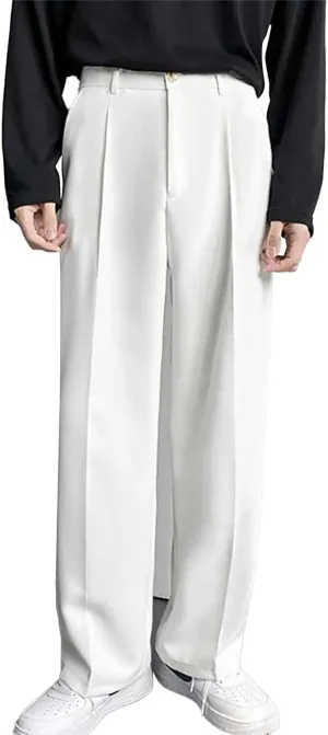 Men's Business Dress Suit Pants Baggy Pleated Front Trousers Plain Fashion Outdoor Straight Wide Leg Slacks