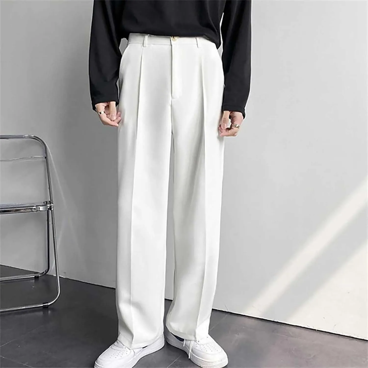 Men's Business Dress Suit Pants Baggy Pleated Front Trousers Plain Fashion Outdoor Straight Wide Leg Slacks