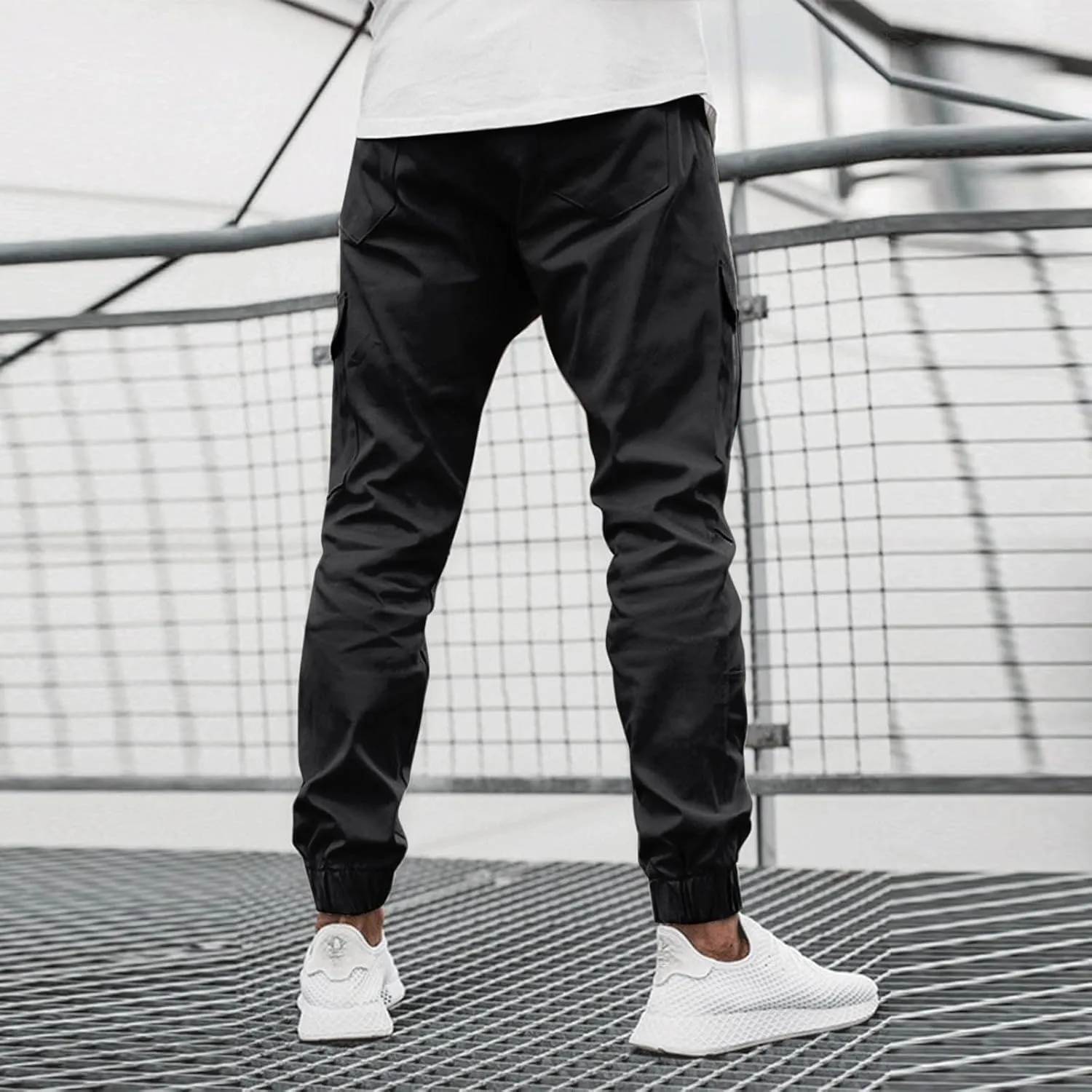 Men's Casual Cargo Sweatpants Side Zipper Pockets Pants Slim Fit Outdoor Pants Solid Color Lightweight Trouser Comfy