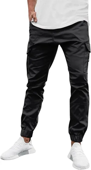 Men's Casual Cargo Sweatpants Side Zipper Pockets Pants Slim Fit Outdoor Pants Solid Color Lightweight Trouser Comfy