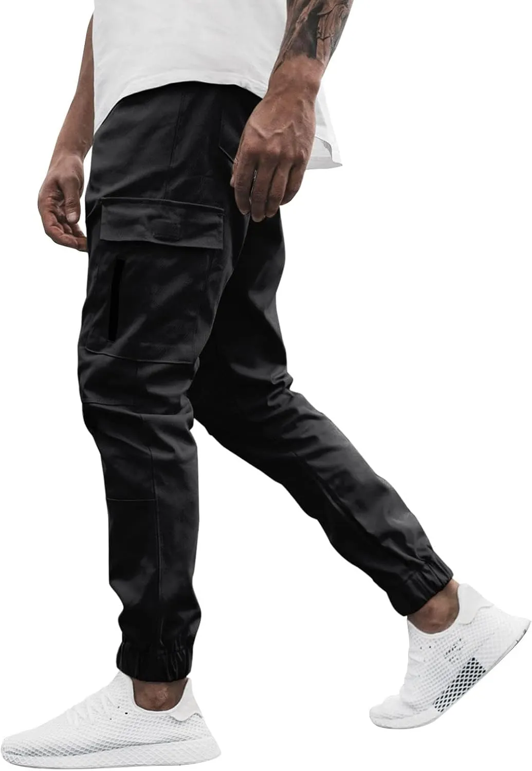 Men's Casual Cargo Sweatpants Side Zipper Pockets Pants Slim Fit Outdoor Pants Solid Color Lightweight Trouser Comfy
