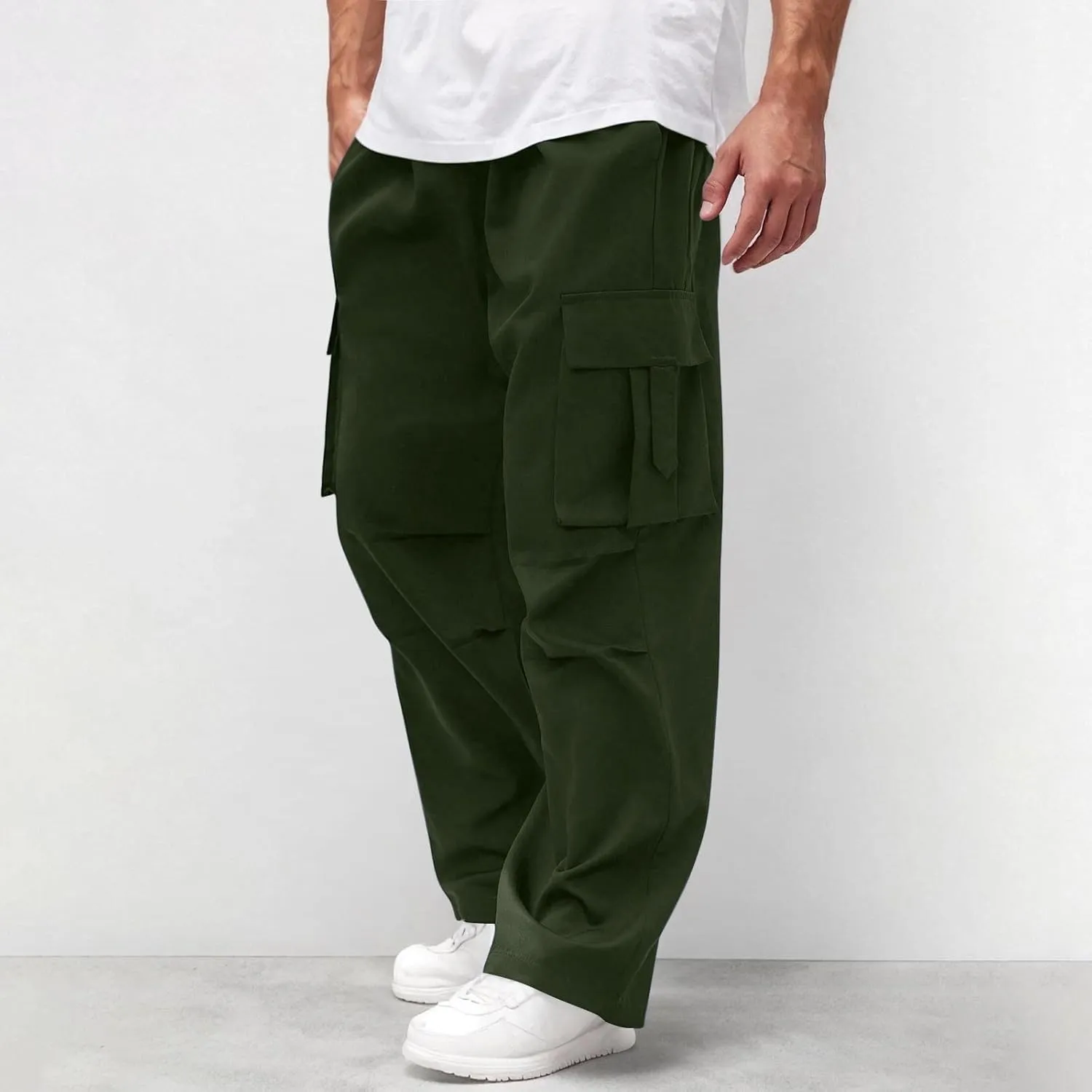 Men's Casual Loose Cargo Pants Straight Multi-Pocket Work Pants