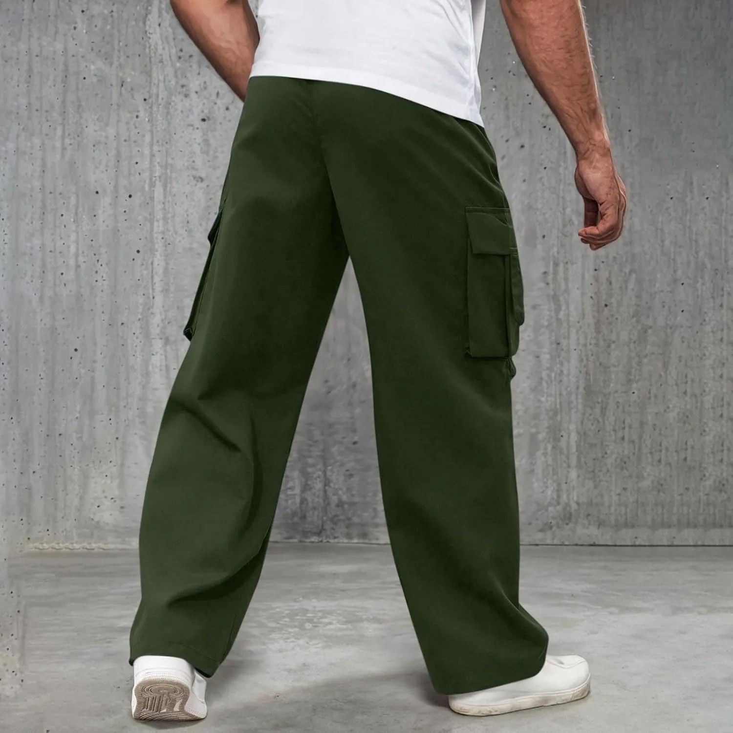 Men's Casual Loose Cargo Pants Straight Multi-Pocket Work Pants