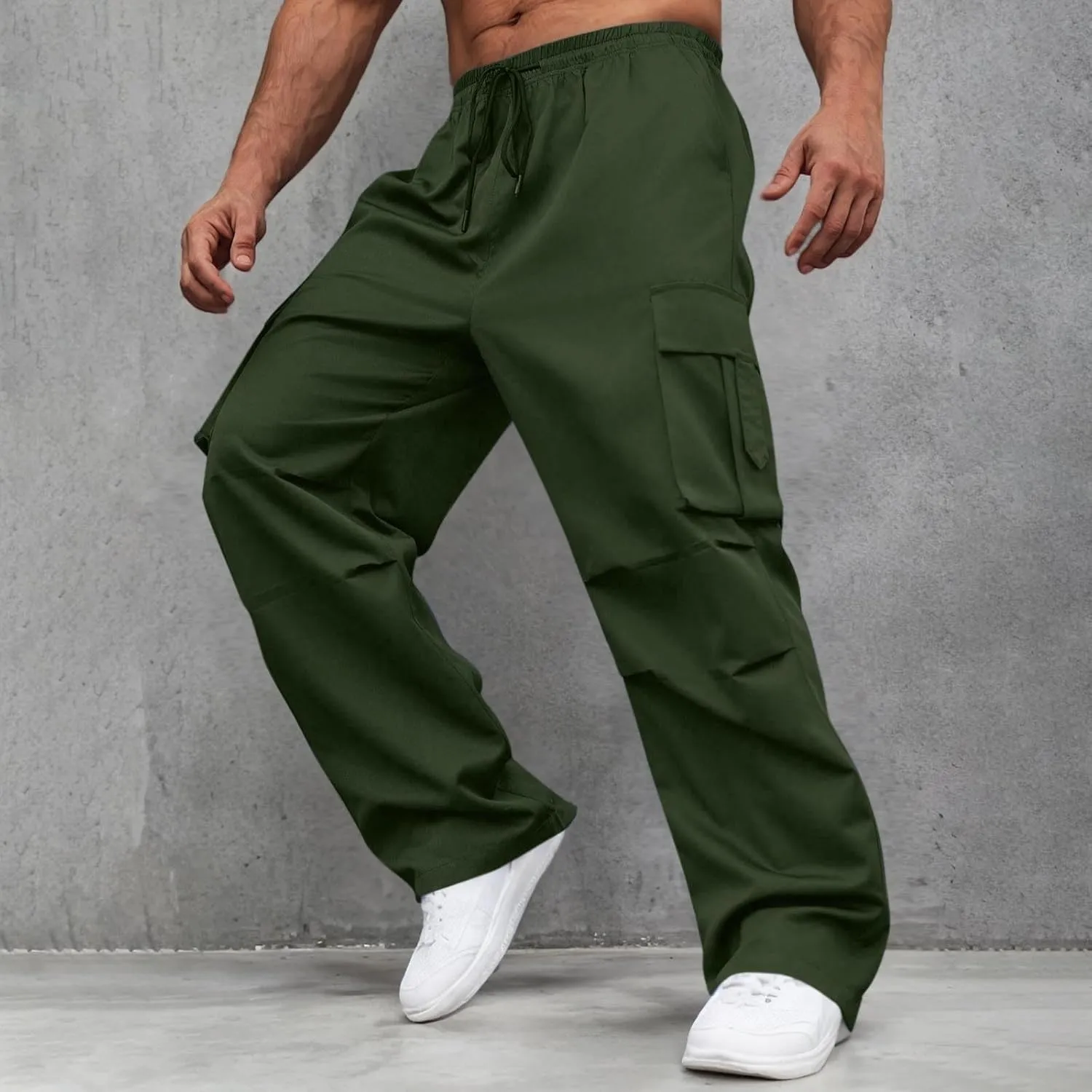 Men's Casual Loose Cargo Pants Straight Multi-Pocket Work Pants