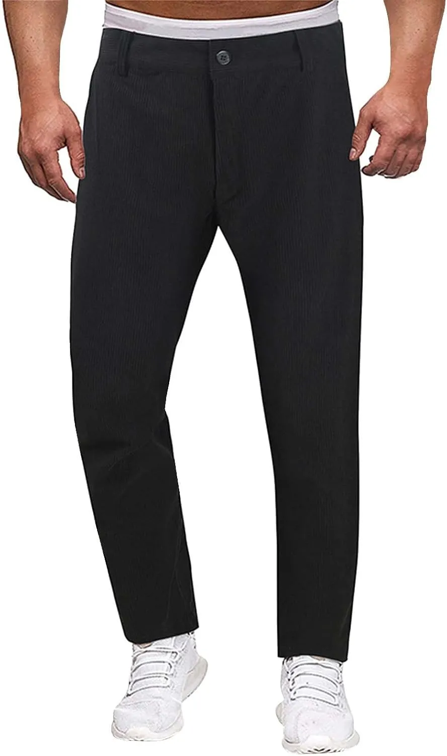 Mens Corduroy Dress Pants Straight Leg Flat Front Casual Chino Pants Fashion Low Rise Relaxed Fit Slacks with Pockets