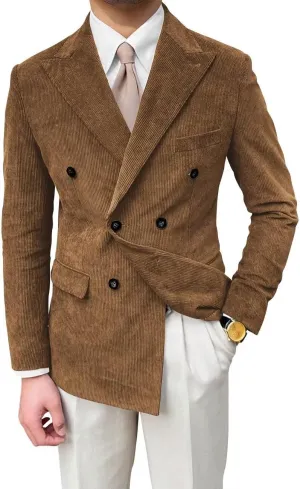 Mens Corduroy Jacket Double Breasted Blazer for Men Classic Suit Jacket Sport Coat Formal Casual Suit Blazer