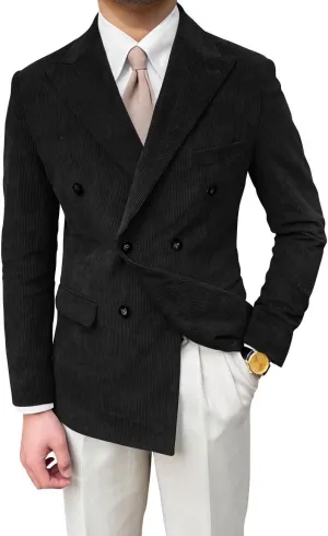 Mens Corduroy Jacket Double Breasted Blazer for Men Classic Suit Jacket Sport Coat Formal Casual Suit Blazer
