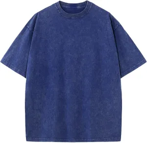 Men's Cotton T-Shirts Oversized Unisex Short Sleeves Casual Loose Wash Solid Basic Tee Tops