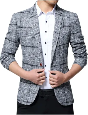 Men's Dress Suits Plaid 1 Button Slim Fit Single Breasted Wedding Blazers Casual Fashion Sports Suit Jacket Tops