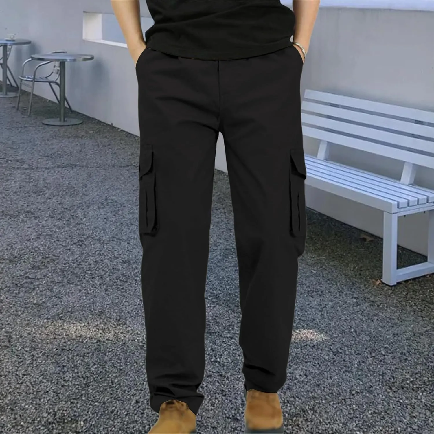 Men's Fashion Cargo Pants Slim Fit Straight Leg Trousers Open Bottom Athletic Pants Business Leisure Cargo Trousers
