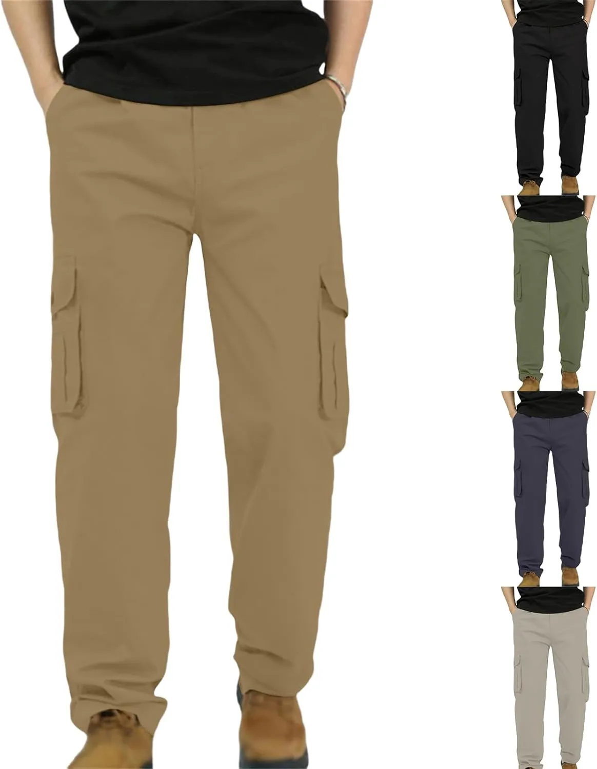 Men's Fashion Cargo Pants Slim Fit Straight Leg Trousers Open Bottom Athletic Pants Business Leisure Cargo Trousers