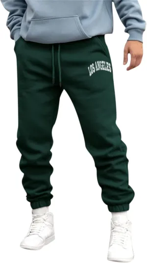 Mens Fleece Lined Graphic Pants Slim Fit Drawstring High Waisted Elastic Sweatpants Casual Training Trousers