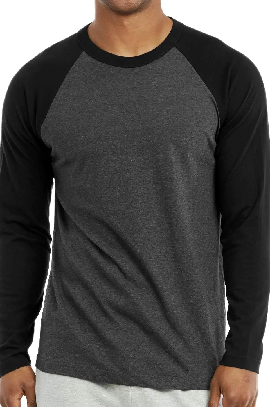 Men's Full Length Sleeve Raglan Cotton Baseball Tee Shirt