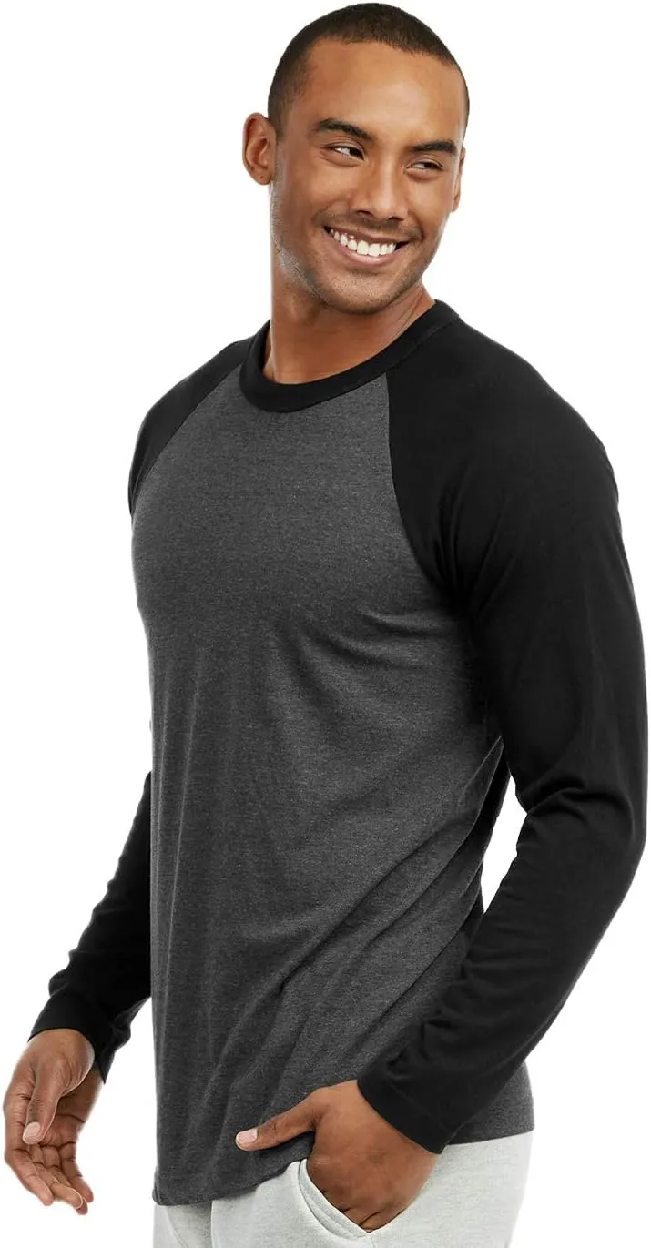 Men's Full Length Sleeve Raglan Cotton Baseball Tee Shirt
