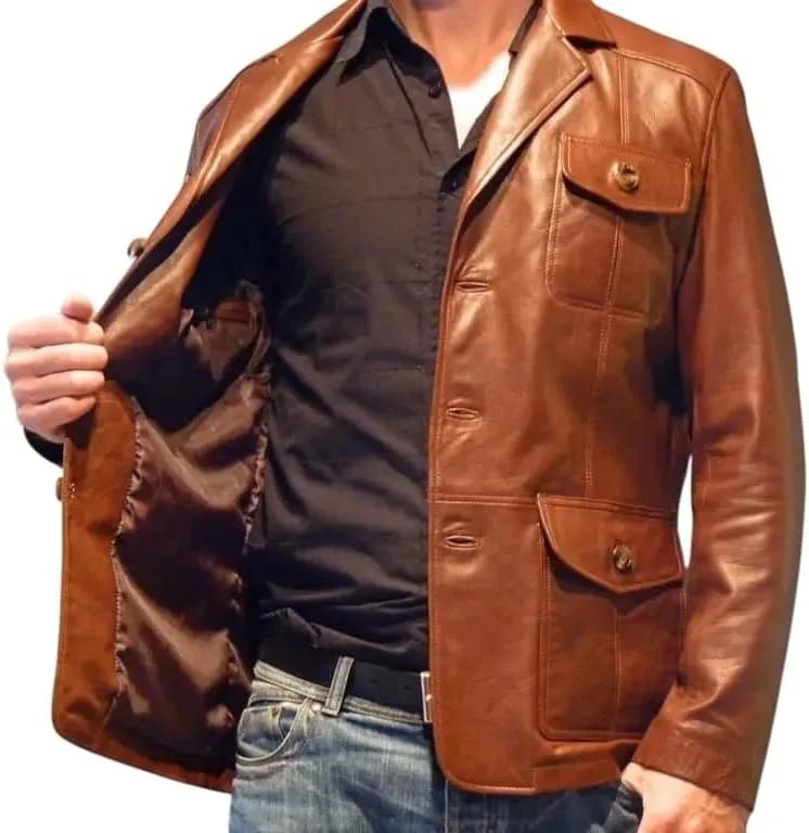 Men's Leather Blazer Coat | Classic Bonds Style Ultimate Leather Blazer for Men | Casual Blazer Jacket for Men