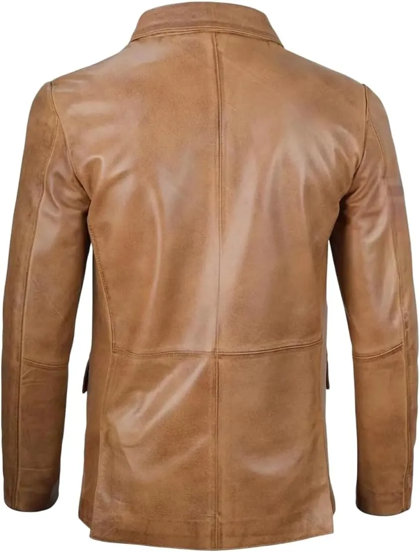 Men's Leather Blazer Coat | Classic Bonds Style Ultimate Leather Blazer for Men | Casual Blazer Jacket for Men