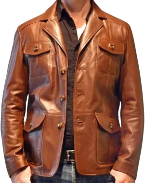 Men's Leather Blazer Coat | Classic Bonds Style Ultimate Leather Blazer for Men | Casual Blazer Jacket for Men