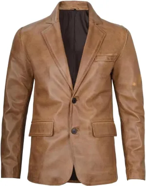 Men's Leather Blazer Coat | Classic Bonds Style Ultimate Leather Blazer for Men | Casual Blazer Jacket for Men