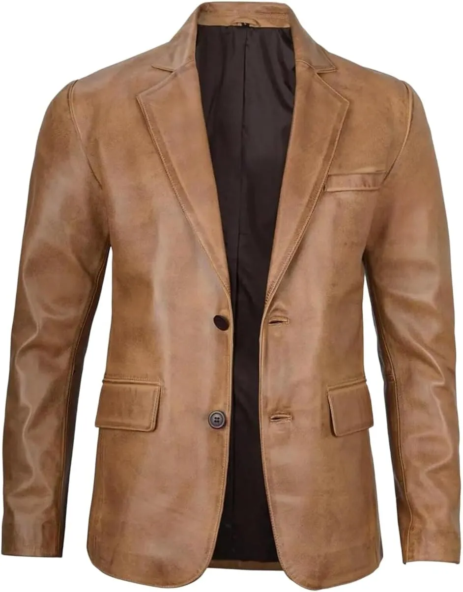 Men's Leather Blazer Coat | Classic Bonds Style Ultimate Leather Blazer for Men | Casual Blazer Jacket for Men