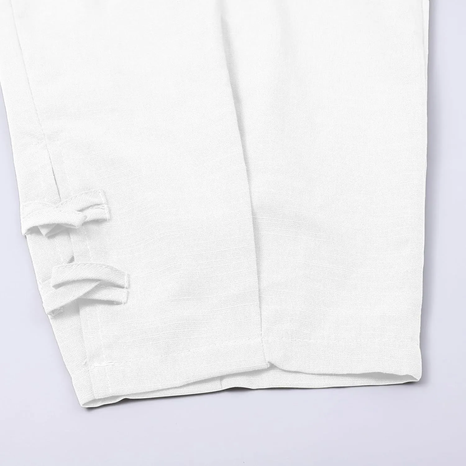 Men's Linen Casual Pants with Pockets Summer Elastic Waist Basic Capris Solid Leisure Athletic Five Short Pant Big and Tall