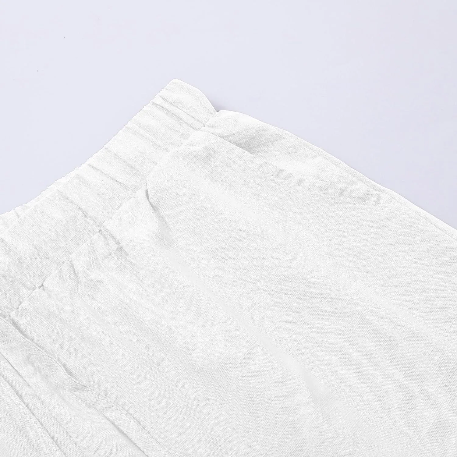Men's Linen Casual Pants with Pockets Summer Elastic Waist Basic Capris Solid Leisure Athletic Five Short Pant Big and Tall