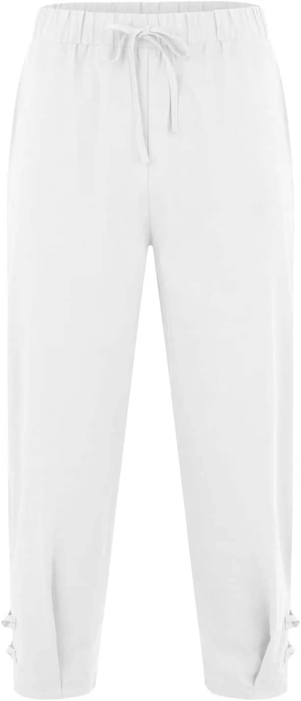Men's Linen Casual Pants with Pockets Summer Elastic Waist Basic Capris Solid Leisure Athletic Five Short Pant Big and Tall