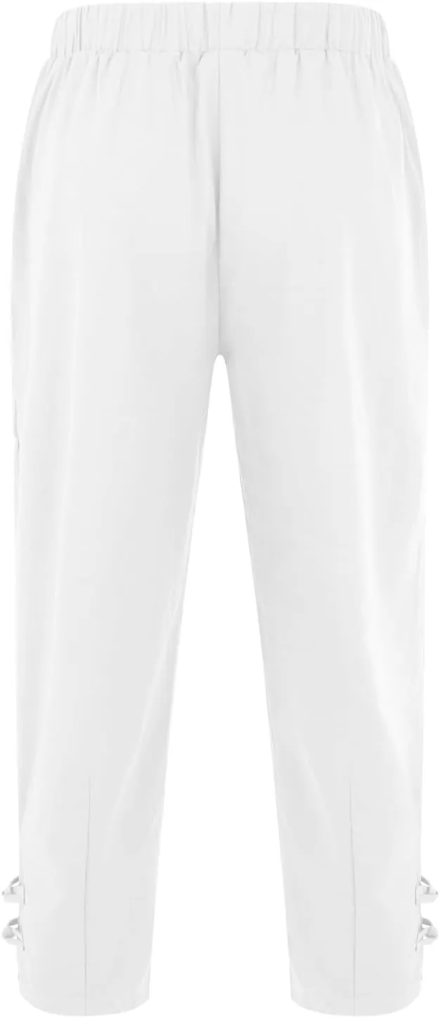 Men's Linen Casual Pants with Pockets Summer Elastic Waist Basic Capris Solid Leisure Athletic Five Short Pant Big and Tall