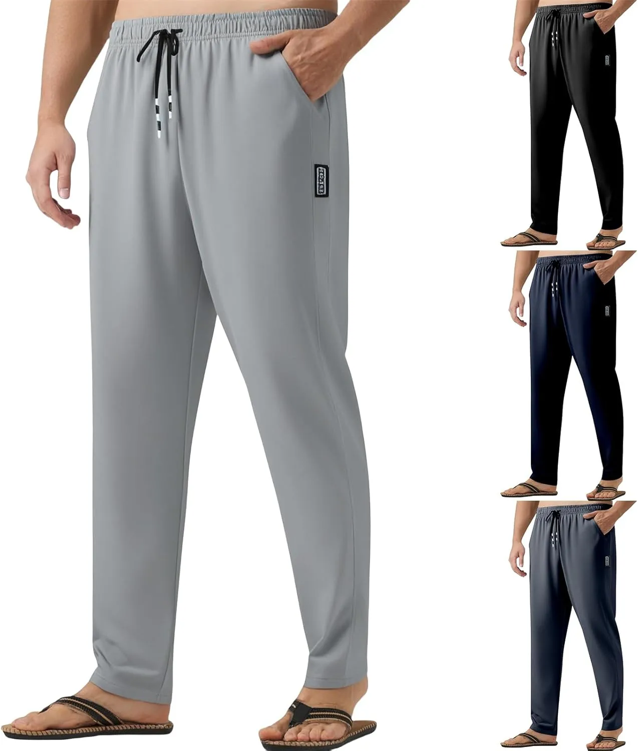 Men's Lounge Pants Drawstring Breathable Comfy Sweatpants Lightweight Straight Leg Pants Summer Trousers with Pockets