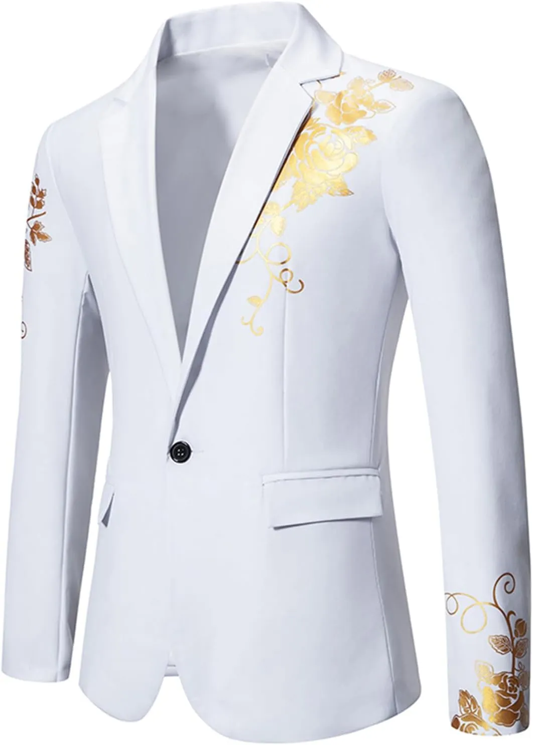 Mens Luxurious Gold Bronzing Blazers Long Sleeve Suit Jacket Slim Fit Sport Coats for Wedding Prom Formal Business