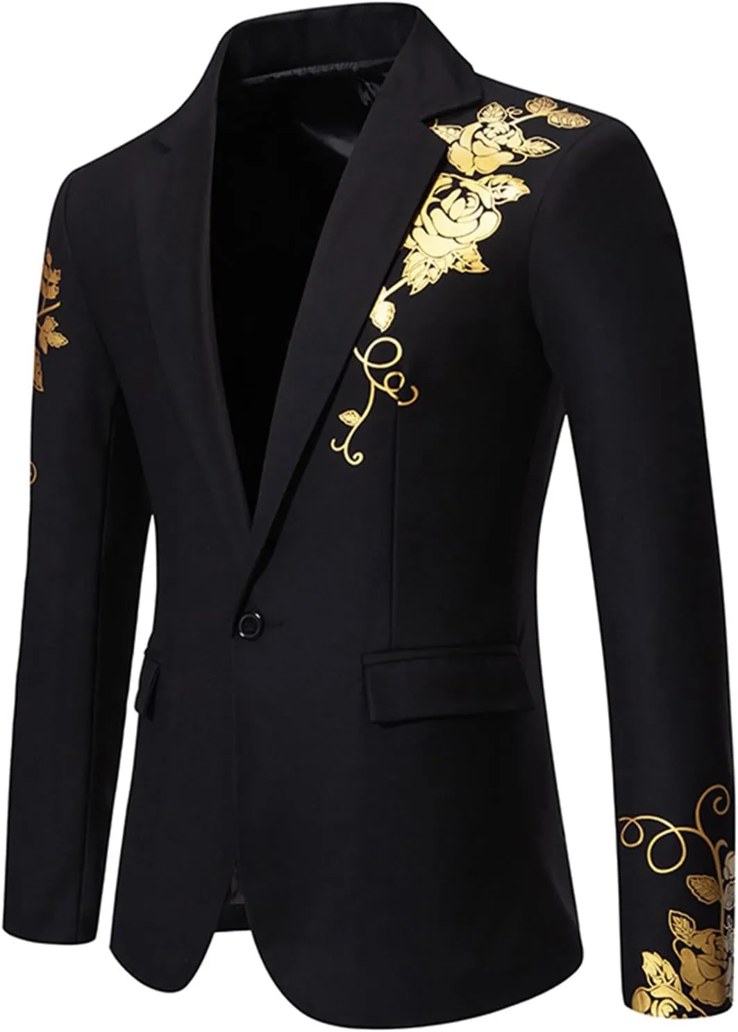 Mens Luxurious Gold Bronzing Blazers Long Sleeve Suit Jacket Slim Fit Sport Coats for Wedding Prom Formal Business