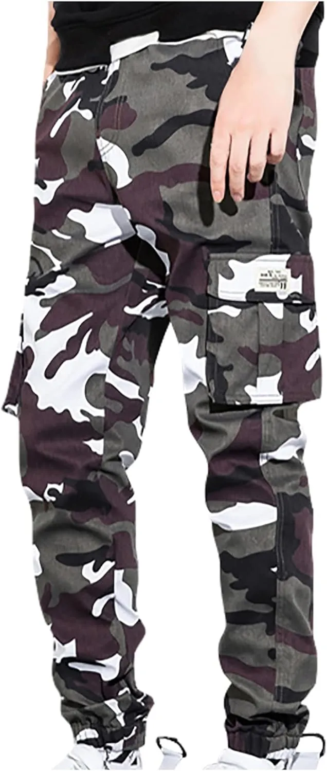 Mens Outdoor Camo Hiking Pants Slim Fit Stretch Cargo Joggers Military Pocket Casual Work Pants Tactical Fishing Pant