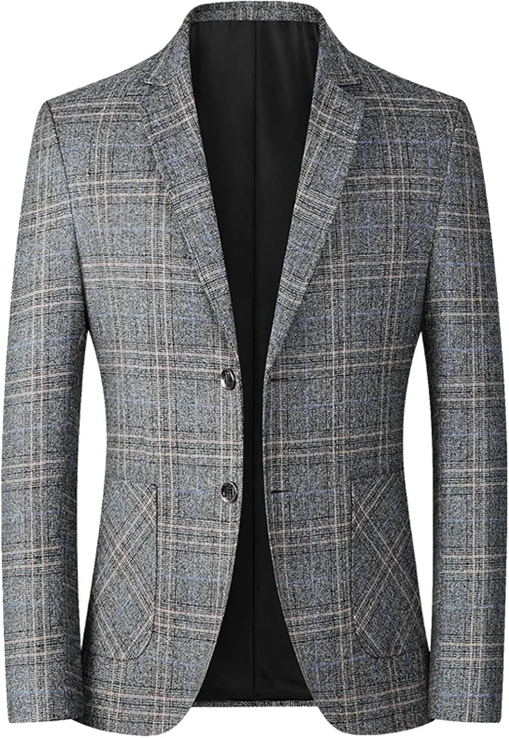 Mens Plaid Sport Coat Slim Classic Fit Two Button Checkered Blazer Lightweight Comfy Lapel Business Casual Daily Suit Jacket