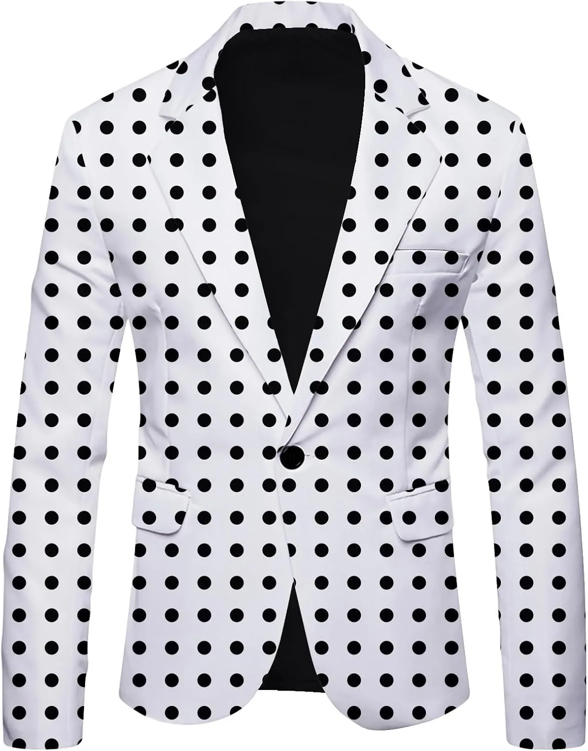 Mens Polka Dot Blazer Jacket Slim Fit Casual Suit Jackets Notched Lapel One Button Tuxedo for Prom Daily Business